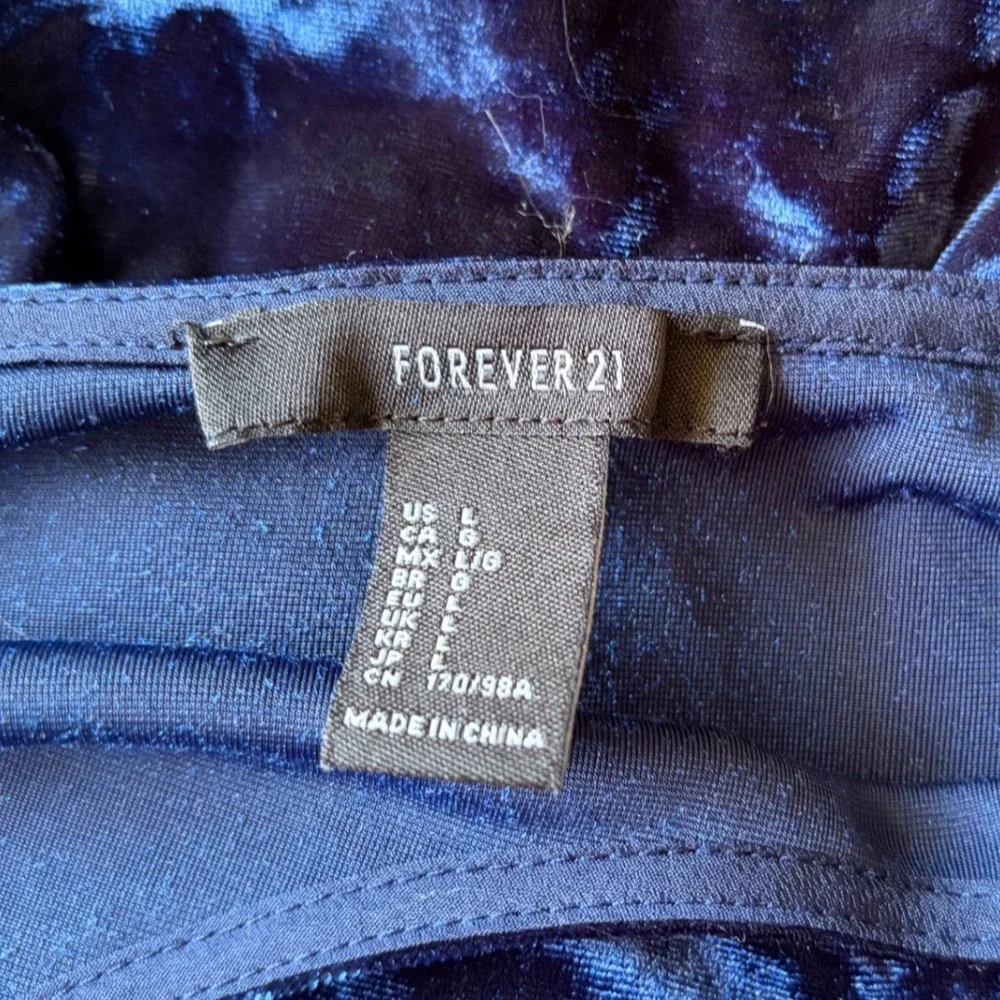 Forever‎ 21 Navy Blue Crushed Velvet Maxi Dress Side Slit Spaghetti Strap Large